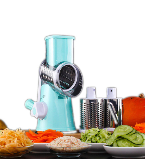 SFXFJ Spiralizer Vegetable Slicer, Vegetable Cutter, Mandoline Slicer Cutter Chopper and Grater Kitchen Tool, Veggie Cheese Shredder Grater Set with 3 Knife Barrels, Blue