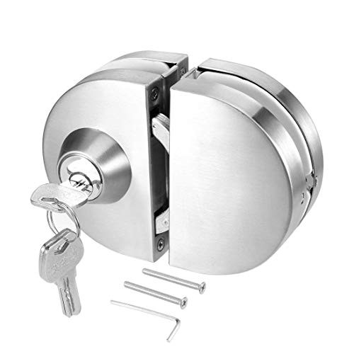 Stainless Steel 10-12 mm Thinkness Glass Door Lock, NO Drill Anti-Theft Security Lock with 3 Keys?Commercial Durable Metal Chrome Double Bolts Swing Hinged Frameless Push Sliding Gate Lock