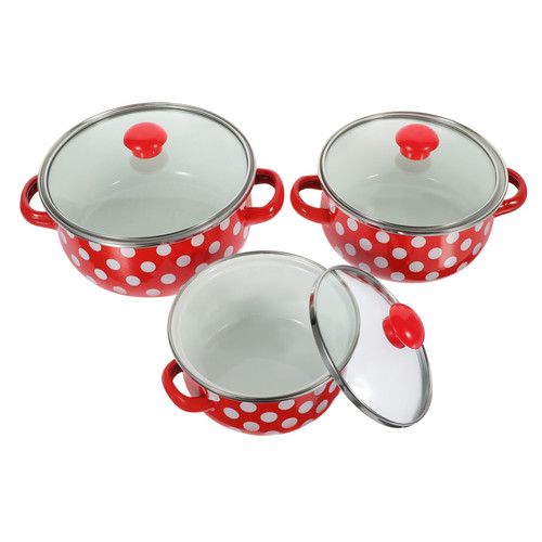 PRETYZOOM 1 Set Enamel Pot Multi Cooker Pot Pan with Lid Dishpan Hot Pot Pot Fondue Sauce Pan Kitchen Pan Kitchen Pot Milk Pan Flat Soup Pot Enamel Basin Sauce Pot Baby Cooking Pot