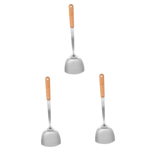 Angoily 3 Sets Shovel Heat Resistent Wok Spatula Wok Turner Stainless Steel Kitchen Spatula Metal Spatula Nonstick Pan Utensils Spatula Spoon Wok Spatula and Ladle Accessories Barbecue Log