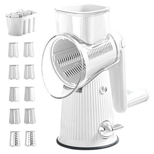 Rotary Cheese Grater, 5 in 1 Rotary Cheese Grater with Replaceable Cutters, Hand Crank Cheese Shredder with Handle, Detachable Vegetable Shredder for Cheese, Walnut, Potato