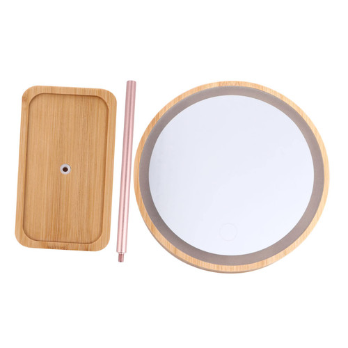 Ipetboom 1pc Wooden Desk Mirror Makeup Vanity Mirror Double Sided Mirror Round Wood Dining Table Oval Dining Table Vanity Mirror for Desk Ring to Rotate Dressing Table Led Glass