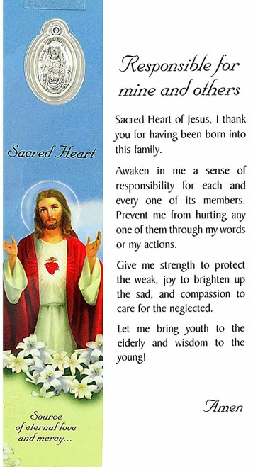 Sacred Heart of Jesus Medal Laminated Holy Prayer Card Bookmark, 7 3/8 in