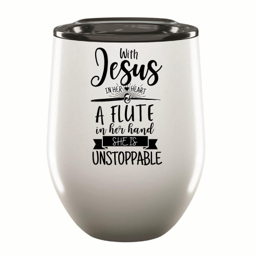 Unstoppable Jesus Heart Flute Gift Idea for Band Members 12oz Wine Tumbler Cup Unstoppable Jesus Heart Flute Gift Idea for Band Members 12oz Wine Tumbler Cup