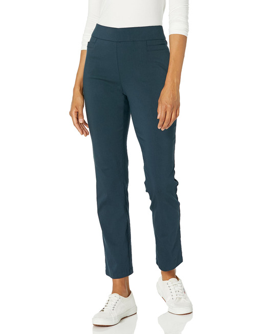 Briggs New York Womens Super Stretch Millennium Welt Pocket Pull On Career (Average & Short Length) Pants, Gravity Blue, 10 US