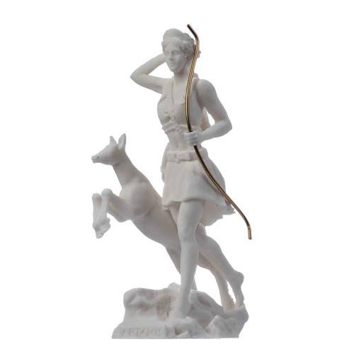 Goddess Artemis Diana Greek Statue Nature Moon Alabaster 6.69"