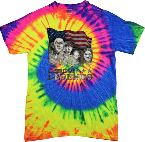 Buy Cool Shirts Three Stooges Rushmorons Tie Dye T-Shirt, Neon Rainbow, 3XL