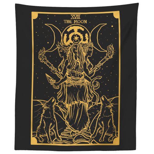 The Goddess Hecate Tarot Card Tapestry (Black & Gold) - Triple Moon Goddess of Witchcraft Hekate Wheel Pagan Witch Wall Hanging (59" x 51") The Goddess Hecate Tarot Card Tapestry (Black & Gold) - Triple Moon Goddess of Witchcraft Hekate Wheel Pagan Witch Wall Hanging (59" x 51")