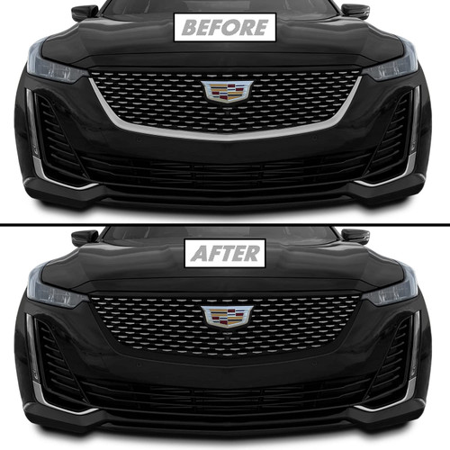 SlickMod Chrome Delete Blackout Vinyl Overlay for 2020-2023 Cadillac CT5 Front Grill Trim (Gloss Black, 2. Front Grill Trim)