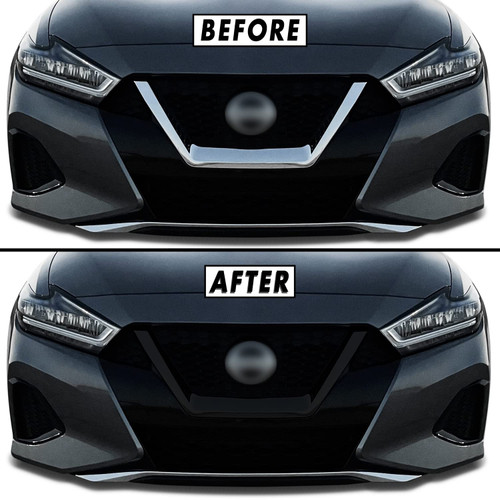 SlickMod Chrome Delete Blackout Vinyl Overlay for 2019-2022 Nissan Maxima Front Grill Trim (2. Front Grill, Satin Black)