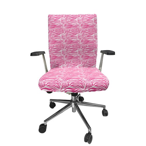 Ambesonne Zebra Print Office Chair Cover, Striped Zebra Animal Skin Pattern in Vivid Color Fun Art Print, Stretchable Decorative Universal Size High Back Printed Slipcover, Black Pink