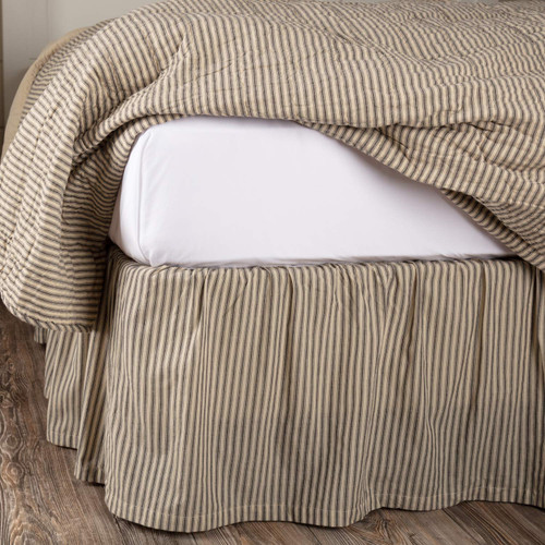 VHC Brands Sawyer Mill Charcoal Ticking Stripe Coverlet Quilt & Bedding Accessory Collection- Asstd. Sizes, Colors (Twin Bed Skirt 39x76x16)