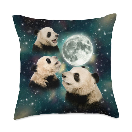 Three Panda Moon | Bamboo Bear Funny Howling Parody Panda Throw Pillow