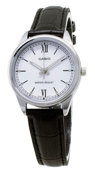 Casio LTP-V005L-7A Women's Standard Analog Black Leather Band Silver Dial Watch