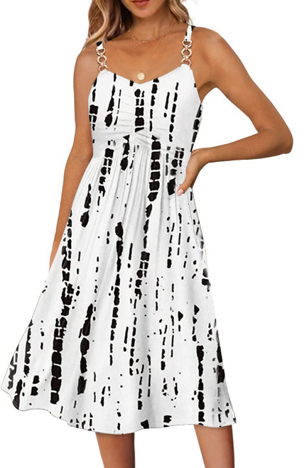 Soesdemo Summer Dresses for Women Sleeveless V Neck Spaghetti Strap A Line 2023 Fashion Sundresses Casual Black Stripes White Dress with Pockets for Wedding/Graduation/Spring/Beach