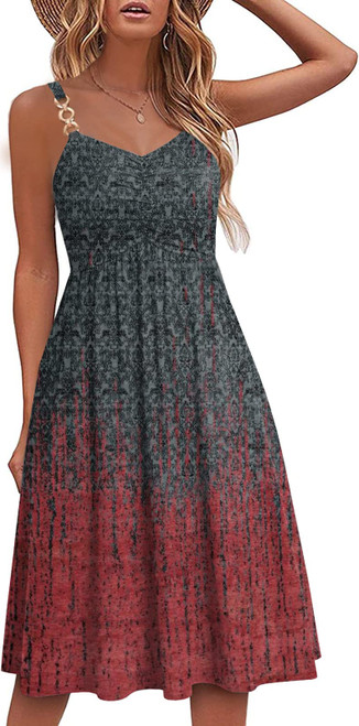 Soesdemo Summer Dresses for Women Black Red Print Dress Sleeveless V Neck Spaghetti Strap A Line 2023 Fashion Sundresses Casual with Pockets for Wedding/Graduation/Spring/Beach