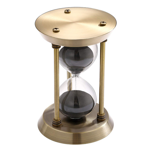 SuLiao Hourglass 30 Minutes Sand Timer, Antique Brass Black Sand Clock Stand, Unity Metal Sand Watch 30 Min, Unique Vintage Small Glass Sandglass for Home, Desk, Office Decorative