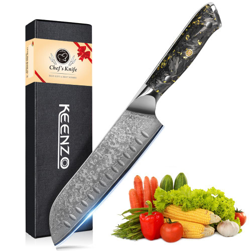 KEENZO Damascus Santoku Knife 7 inch, Professional Chef Knife, Sharp Kitchen Knives sets, Japanese Hand Forged 67-Layers Damascus Steel Knife for Cooking, Chopping Vegetable&Meat Cutting with Gift Box KEENZO Damascus Santoku Knife 7 inch, Professional Chef Knife, Sharp Kitchen Knives sets, Japanese Hand Forged 67-Layers Damascus Steel Knife for Cooking, Chopping Vegetable&Meat Cutting with Gift Box