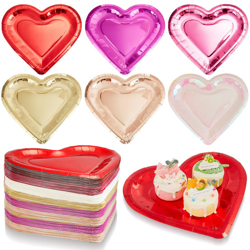 Ziliny 150 Pcs Heart Shaped Paper Plates for Valentines 10.6 Inch Dessert Dinnerware Plates Decorative Tableware for Valentine's Day Wedding Birthday Grad Party, 6 Color