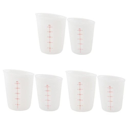 EXCEART 6 Pcs Liquid Measuring Cup Silicone Measuring Cup Clear Epoxy Cups Measuring Beaker Silicone Beaker Liquid Container with Graduations White Visible Cup