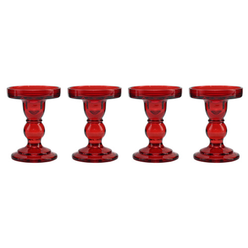 4 Pcs Glass Candle Holders Red, ViViTOP Taper Pillar Candle Holders Set, Candlestick Holders Candles Tealight Stand for Wedding Centerpieces Home Decorations Dining Table