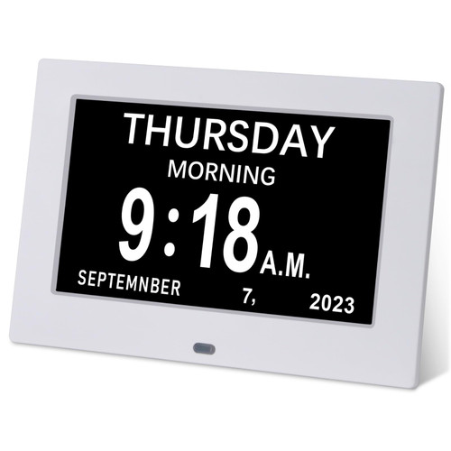 Golony 7 inch Digital Day Dementia Clock for Seniors, Medication Reminders Large Calendar Clock with Day of The Week, Date Time for Elderly Vision Impaired, Memory Loss,White