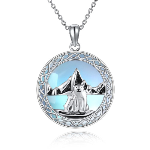 CUPENDA Bear Necklace S925 Sterling Silver Moonstone Polar Bear Mama Bear Mountains Pendant Necklace Polar Bear Jewelry Gifts for Women Girls CUPENDA Bear Necklace S925 Sterling Silver Moonstone Polar Bear Mama Bear Mountains Pendant Necklace Polar Bear Jewelry Gifts for Women Girls