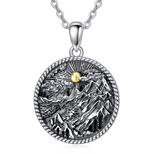 YOSOPRETTY Mountain Necklace Sterling Silver Mountain Range River Valley Sunset Pendant Necklace Nature Jewelry Gift for Nature Lovers Climbers Hikers Campers