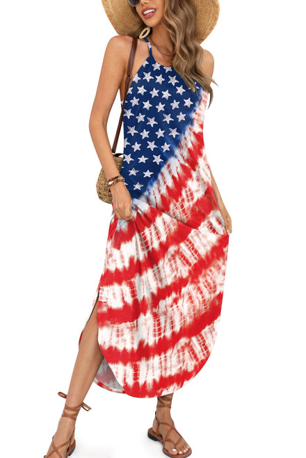 4th of July Womens Red White Blue American Flag Patriotic Fourth Dress USA Flag Star Outfit Star Stripe J1 M