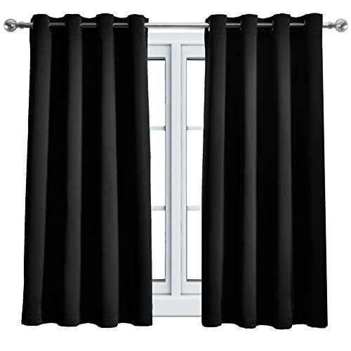 WONTEX Blackout Curtains Room Darkening Thermal Insulated with Grommet Window Curtain for Living Room, 52 x 63 inch, Black, 2 Panels WONTEX Blackout Curtains Room Darkening Thermal Insulated with Grommet Window Curtain for Living Room, 52 x 63 inch, Black, 2 Panels