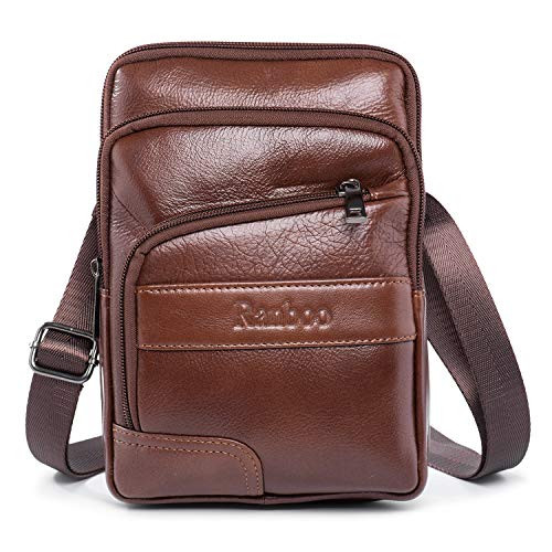 Mens Leather Crossbody Bag 9.7 iPad Pocket,Ranboo Small Shoulder Messenger Bag, Cellphone Pouch Mens Crossbody Travel Wallet Purse (Coffee)