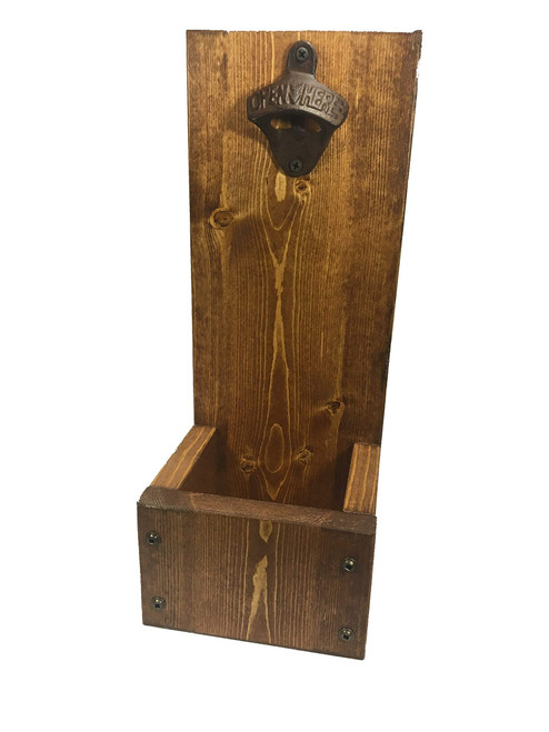 Rustic Beer Bottle Opener with Cap Catcher - Wall Mount or Free Standing - Personalized Wooden Gift