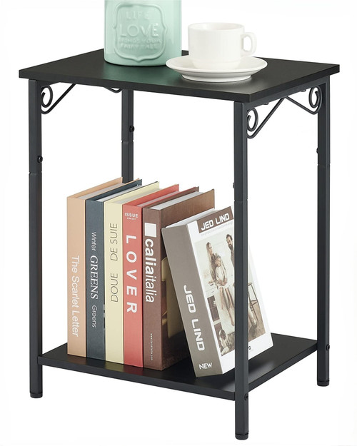 Hoctieon 2 Tier End Table, Small Night table, Narrow Side Table with Storage, Nightstand for Small Spaces, Metal Frame, For Living Room, Bedroom, Sofa Couch, Hall, Easy Assembly, Black