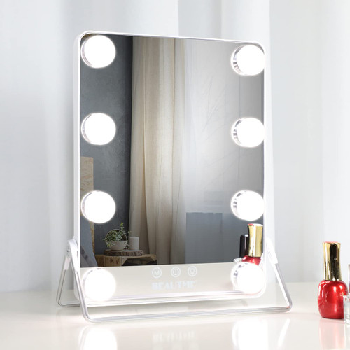 BEAUTME Vanity Mirror with Lights, Hollywood Makeup Vanity Mirror with Lights,Lighted Mirror with Lights,Tabletop Makeup Mirror,Travel Mirror,Cosmetic Mirror with 8 Dimmable Bulbs(White)