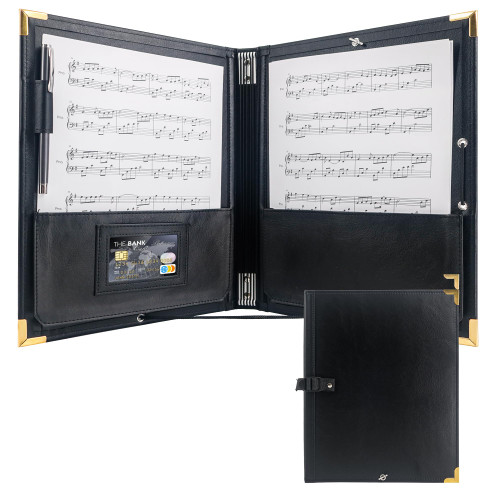 GraduatePro Elastic Music Sheet Holder 9.5" x 12" PU Leather Choir Music Folder with Hand Strap for Piano Particle and Stage Performance GraduatePro Elastic Music Sheet Holder 9.5" x 12" PU Leather Choir Music Folder with Hand Strap for Piano Particle and Stage Performance