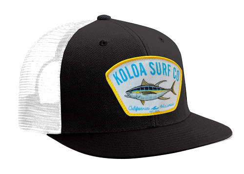 Koloa Surf Company Yellowfin Tuna Patch Logo MESH Snapback Hats-Black-White