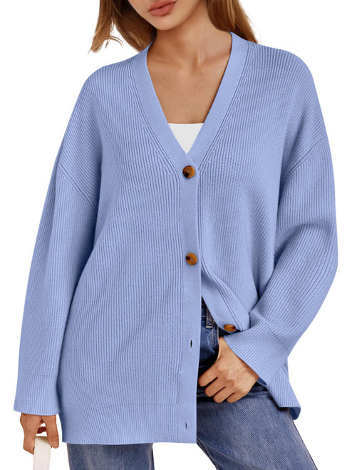 LILLUSORY Women's Cashmere Fall Cardigan 2023 Open Front Oversized Button Lightweight Sweaters V Neck Loose Cardigans Knit Outwear Sky Blue