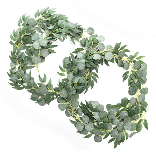 Ling's Moment Artificial Eucalyptus and Willow Garlands, 2pcs Fake Vines Greenery Leaves for Wedding Backdrops/Arch/Flower Garland Greenery Decor, 5.9ft Ling's Moment Artificial Eucalyptus and Willow Garlands, 2pcs Fake Vines Greenery Leaves for Wedding Backdrops/Arch/Flower Garland Greenery Decor, 5.9ft