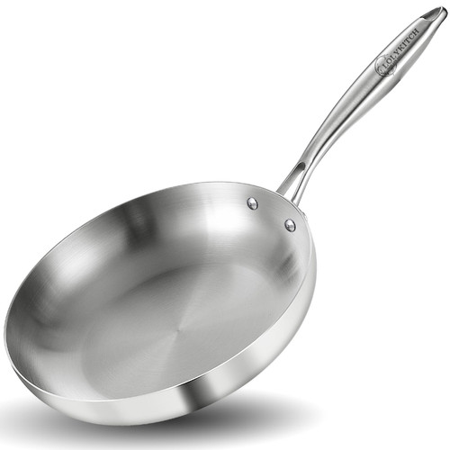 LOLYKITCH 8 Inch Tri-Ply Stainless Steel Frying Pan,Skillet,Chef's Pan,Induction Stri Frying Pan,Dishwasher and Oven Safe.(8-1/2 Inch and Rivet Handle)