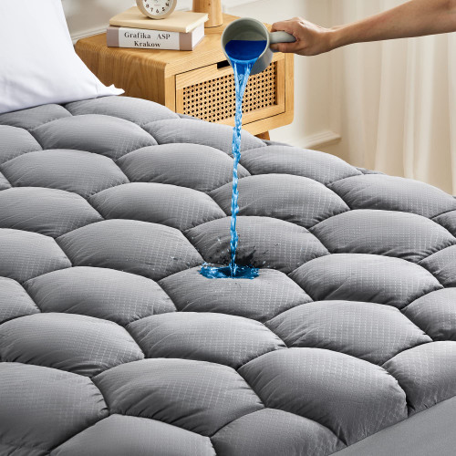 SONIVE Waterproof Mattress Pad, Fluffy Soft Breathable Noiseless Quilted Fitted Mattress Protector, Premuim Alternative Filling Topper Deep Pocket up to 21'' (Grey, Queen) SONIVE Waterproof Mattress Pad, Fluffy Soft Breathable Noiseless Quilted Fitted Mattress Protector, Premuim Alternative Filling Topper Deep Pocket up to 21'' (Grey, Queen)