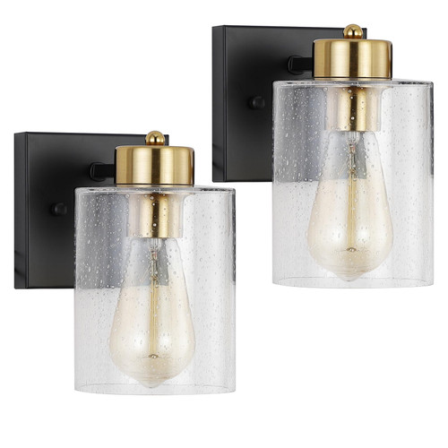MonDaufie Black Wall Sconce Set of 2 Gold Sconces with Black Back Panel Modern Vanity Lights Bathroom Sconces Farmhouse Wall Light Fixture for Indoor Bedroom Vanity Hallway Bathroom