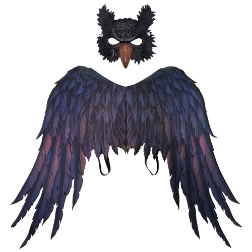 Owl Wings Mask Set Owl Cosplay Costume Props Halloween Birds Wings Costume for Adults Brown,Black