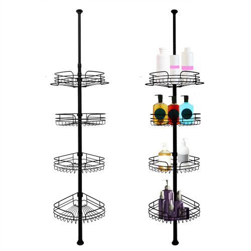 Shower Caddy Corner Tension Pole, Corner Shower Organizer, Standing Shower Caddy Corner, 4-Tier Adjustable Shelves with Tension Pole 27 to 108 Inch (TP001)