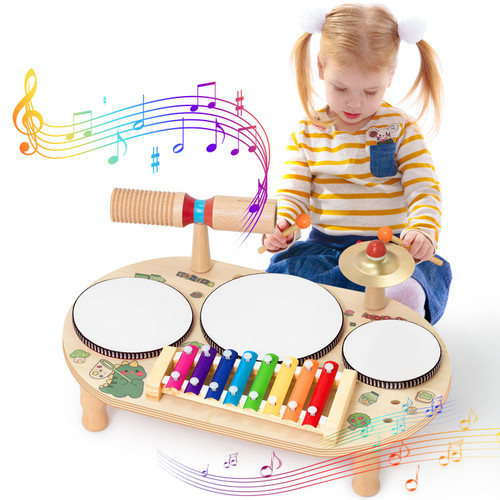 Kids Drum Set for Toddlers,8 in 1 Montessori Musical Instruments,Wooden Preschool Sensory Toys,Percussion Instruments Gifts for Boys and Girls Kids Drum Set for Toddlers,8 in 1 Montessori Musical Instruments,Wooden Preschool Sensory Toys,Percussion Instruments Gifts for Boys and Girls