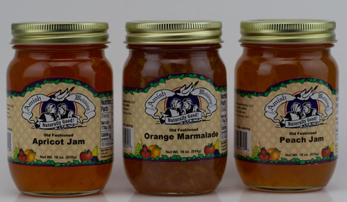Amish Wedding Sunshine Jam Pint Bundle (Apricot Jam, Peach Jam, Orange Marmalade) 3 Jars