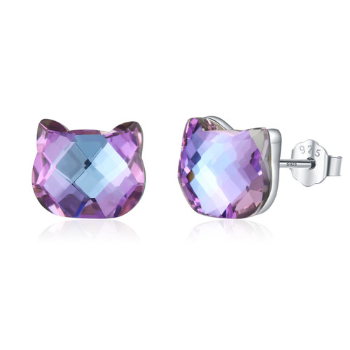 Cat Earrings 925 Sterling Silver Cute Animal Stud Earrings Purple Crystal Earrings Kitten Earrings Cat Jewelry Gift for Women Girl Teens Cat Earrings 925 Sterling Silver Cute Animal Stud Earrings Purple Crystal Earrings Kitten Earrings Cat Jewelry Gift for Women Girl Teens