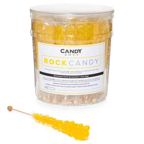 Yellow Rock Candy Crystal Sticks - Lemon Flavored - 36 Indiv. Wrapped