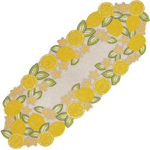 Beaded Table Runner 36inch,Glitz Table Runner,Decorative Table Runner,Farmhouse Decor Table Runner,Rustic Bridal Shower Beaded Table Runner,Beaded Christmas Table Runner - 13x36 - Gray Lemon Yellow