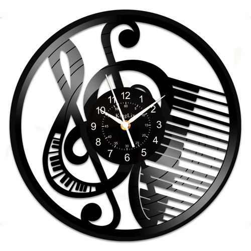 KingLive Music Wall Clocks, 12'' Piano Vinyl Record Wall Clock, Retro Records for Wall, Thanksgiving & Christmas Music Note Wall Decorations Gifts for Women, Men, Music Lovers