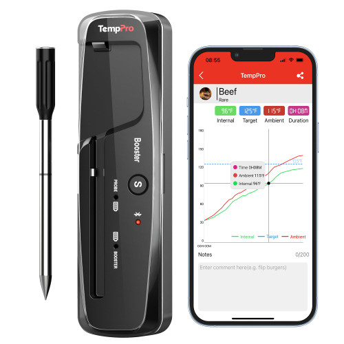 TempPro 500-ft-Ranged Wireless Meat Thermometer, Bluetooth Food Thermometer with Temperature Alarm, Digital Cooking Thermometer for Oven, Grill, Kitchen, BBQ, Smoker & Rotisserie TempPro 500-ft-Ranged Wireless Meat Thermometer, Bluetooth Food Thermometer with Temperature Alarm, Digital Cooking Thermometer for Oven, Grill, Kitchen, BBQ, Smoker & Rotisserie